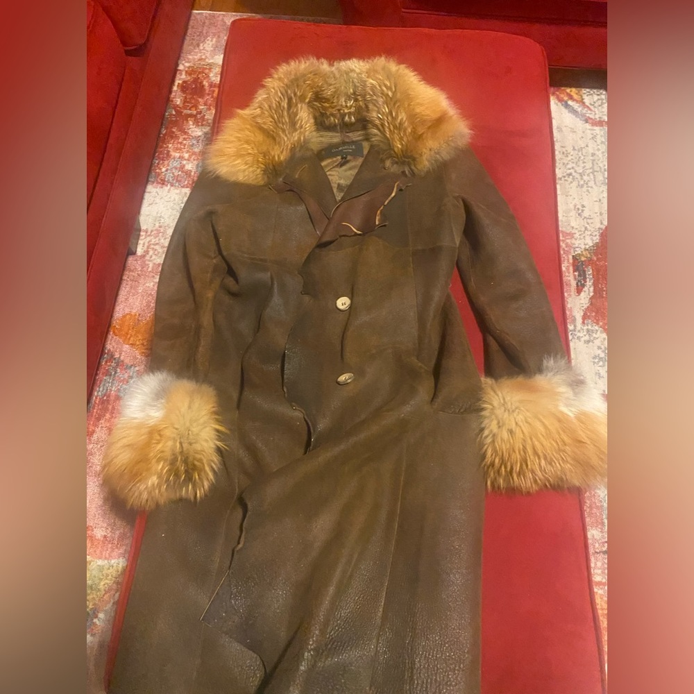Calfskin coat with fox collar&cuffs